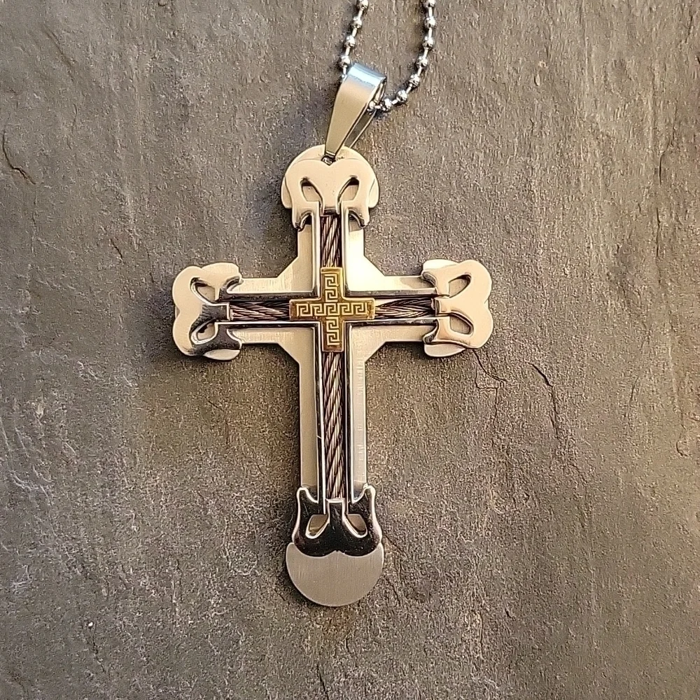 Stainless Steel Cross Necklace. Large Heavy